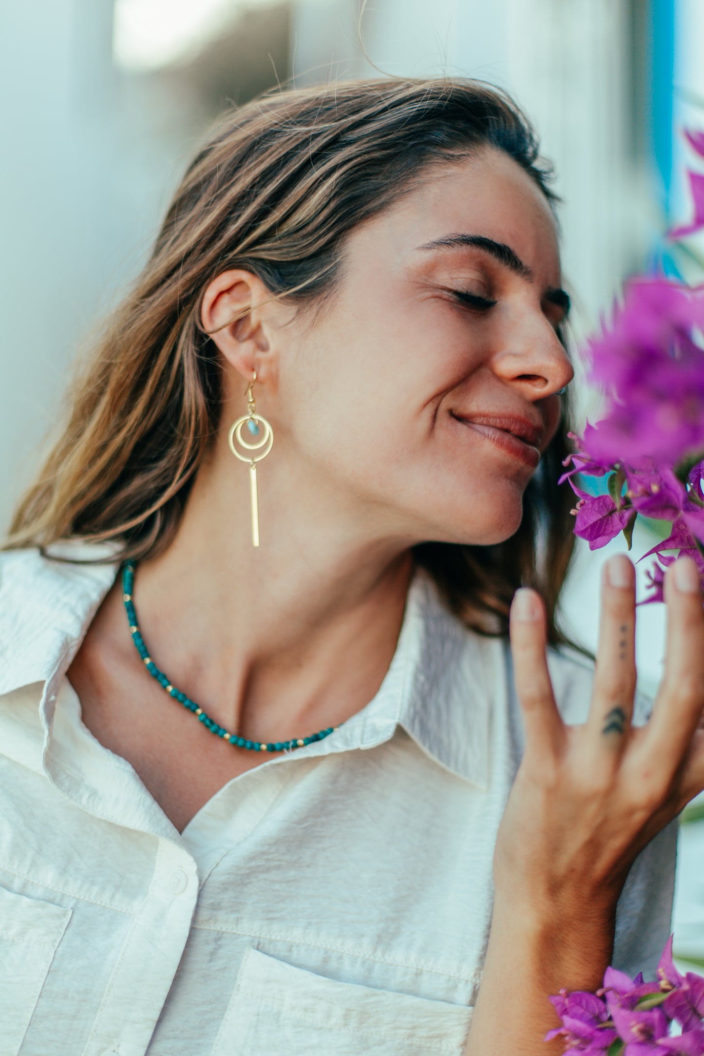 Amazonite circle double earrings
