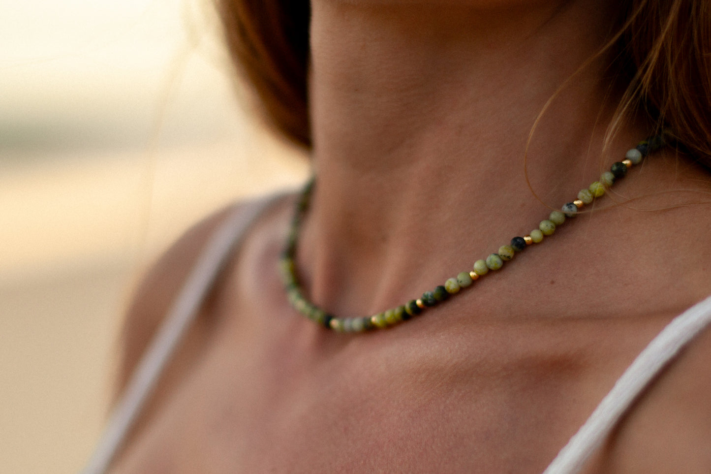 Green jasper necklace gold plated