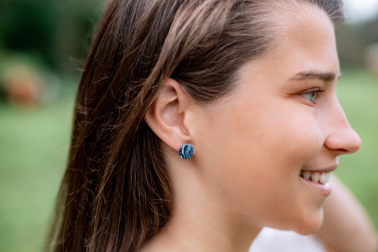 Deep ocean blues polymer clay stud earrings